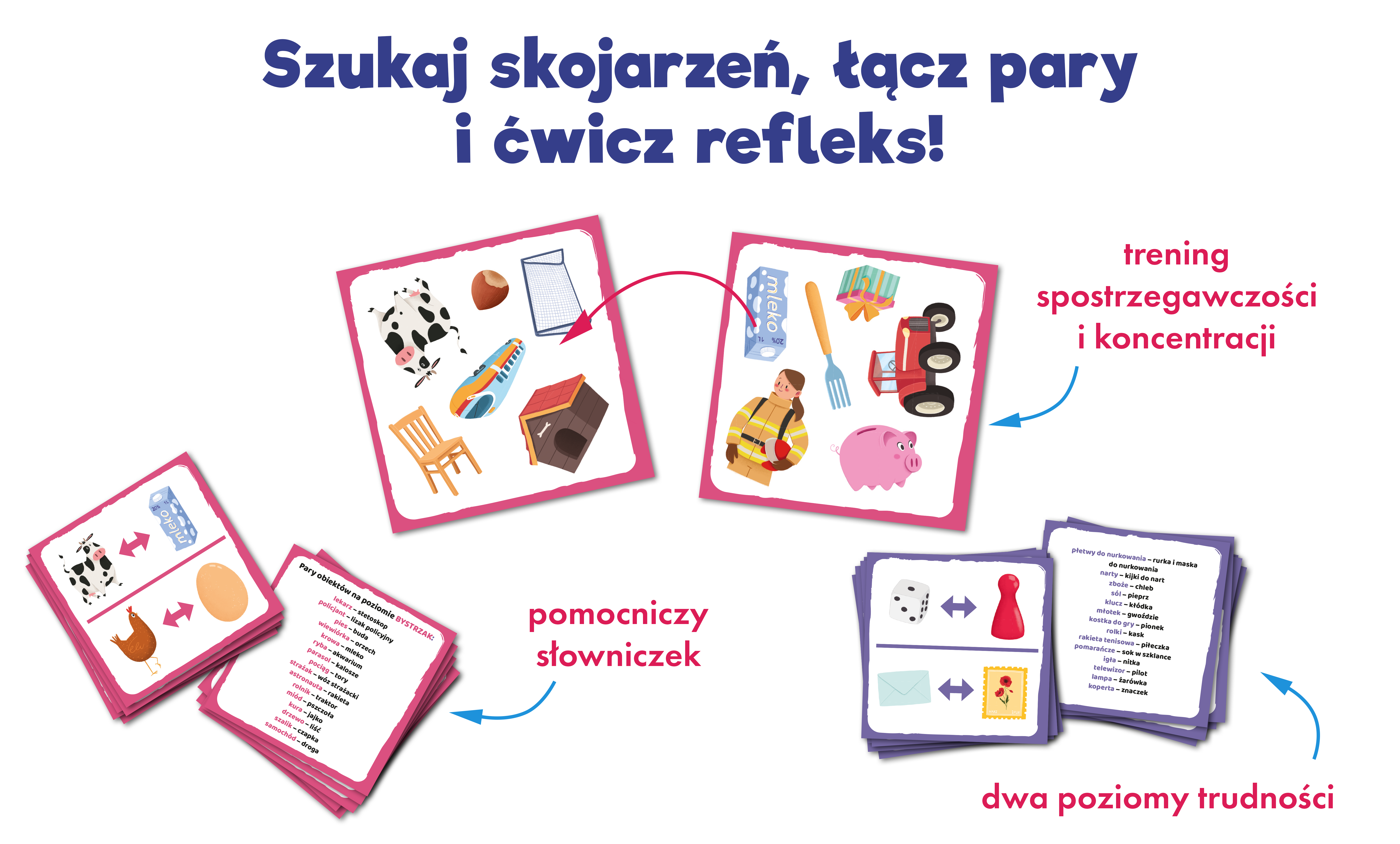 Wizualizacja gry Bójka na skojrzenia. Gra na refleks i logikę. Karty. Marka Kapitan Nauka